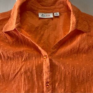 Ladies D&Co Cotton Orange 3/4 Sleeve Beaded Button Up LP RN81893 Cinched Back